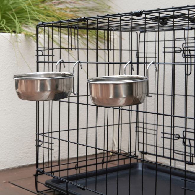 2 x Stainless Steel Pet Rabbit Bird Dog Cat Water Food Bowl Feeder Chicken Poultry Coop Cup – 591 ml