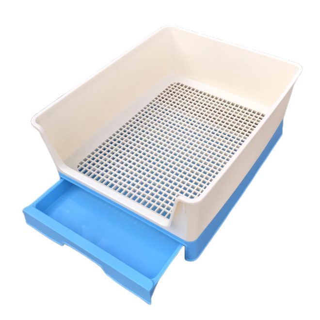 Medium Dog Potty Training Tray Pet Puppy Toilet Trays Loo Pad Mat With Wall – Blue