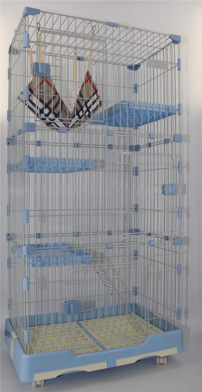 179 cm Pet 4 Level Cat Cage House With Litter Tray & Wheel 82x57x179 CM – Blue