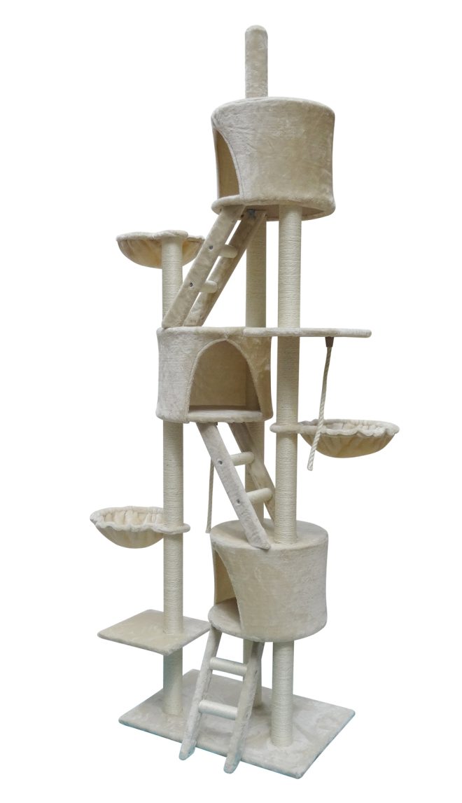 YES4PETS 244 cm XL Multi Level Cat Scratching Post Tree Scratcher Pole – Beige