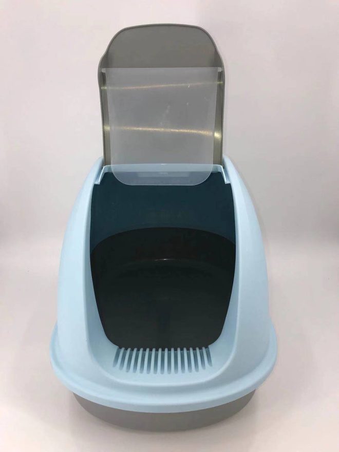 XL Portable Hooded Cat Toilet Litter Box Tray House w Charcoal Filter and Scoop – Blue