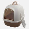 Portable Hooded Cat Toilet Litter Box Tray House with Handle and Scoop – Light Brown