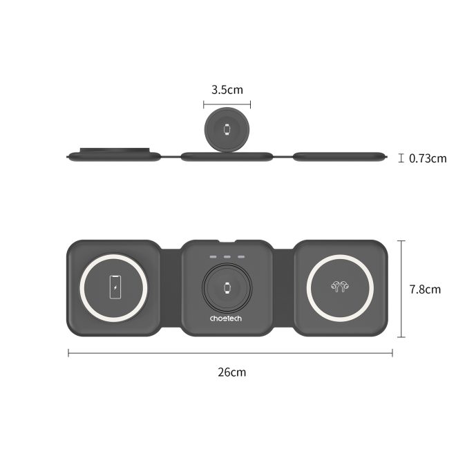 CHOETECH T588-F-BK 3-in-1 Foldable Fast Wireless Charger for Phone/Watch/Earphone