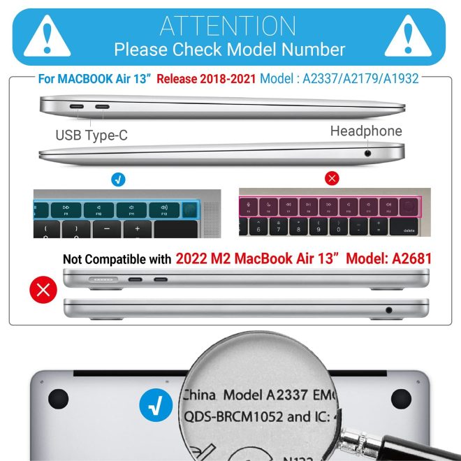MacBook Air 13 Inch Case 2020 2019 2018, A1932, A2179,A2337 Shell Case Keyboard Cover – Black