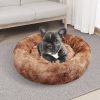 Dog Cat Pet Calming Bed Warm Soft Plush Round Nest Comfy Sleeping Cave MEL – 100x100x20 cm, Brown
