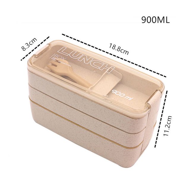 3 Layer Bento Box With Cover Lunch Eco Friendly Leakproof Food Container – White