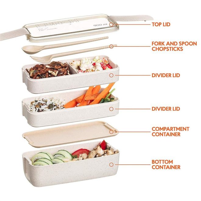 3 Layer Bento Box With Cover Lunch Eco Friendly Leakproof Food Container – White
