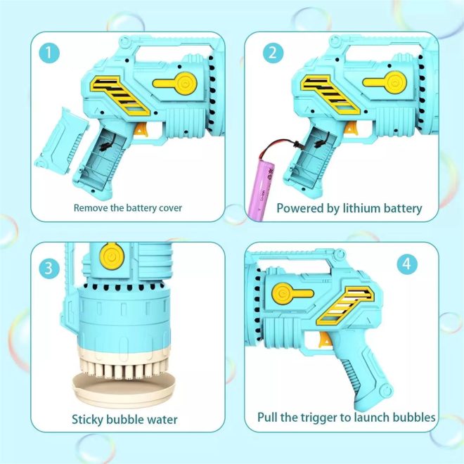 69-Hole Bubble Gun Hand-Held Automatic Bubble Machine Luminous Kids Toy – Blue
