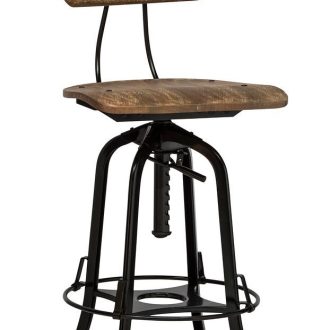 Industrial Wooden Height Adjustable Swivel Bar Stool Chair with Back