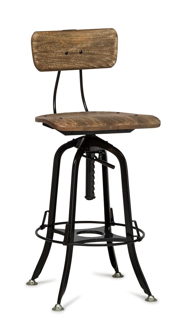 Industrial Wooden Height Adjustable Swivel Bar Stool Chair with Back – Black Rustic
