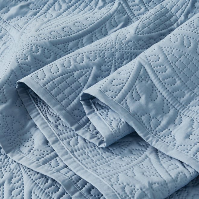 Lisbon Quilted 3 Pieces Embossed Coverlet Set – DOUBLE, Blue