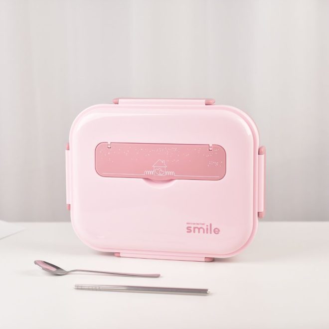 304 Stainless Steel 5 Divided Smile Lunch Box With Soup Pot – Small, Pink