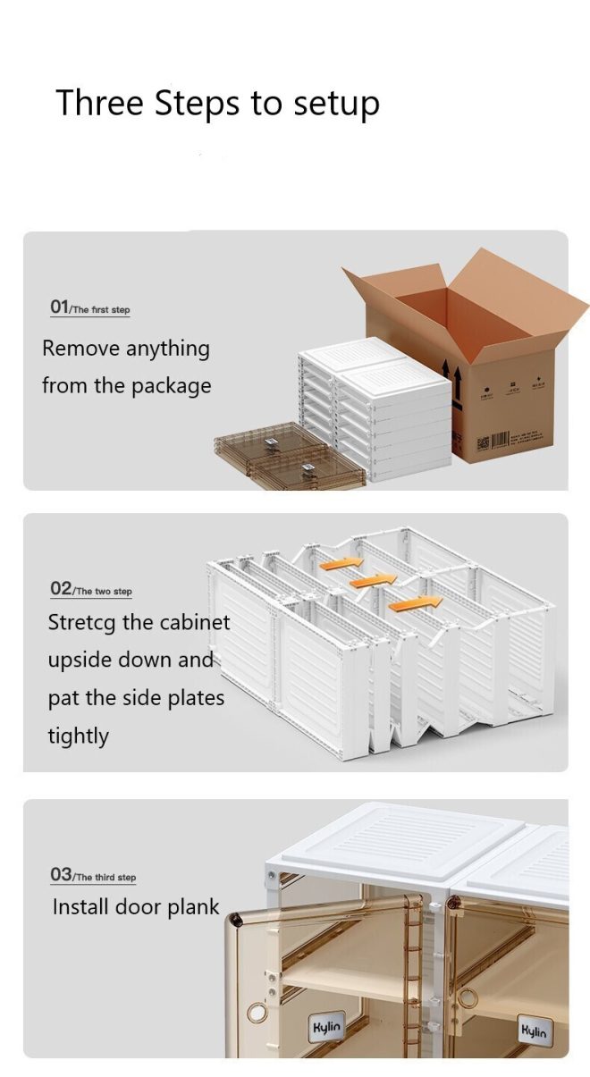 Cubes Storage Folding Shoe Cabinet – 1 Column & 5 Grids & 3 Door
