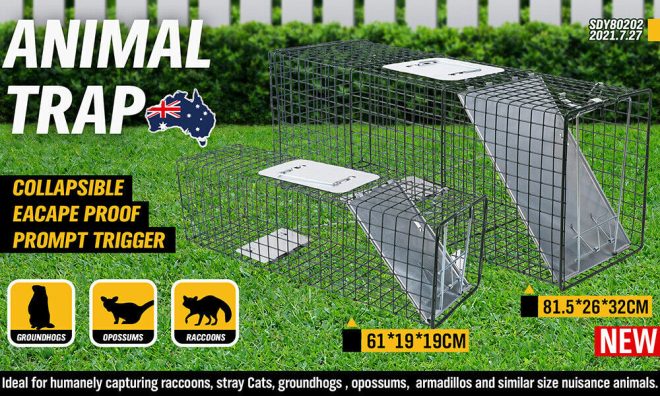 2 Size (small + large)Animal Trap Cage Humane Live Steel Catch Possum Fox Rat Cat Rabbit Bird