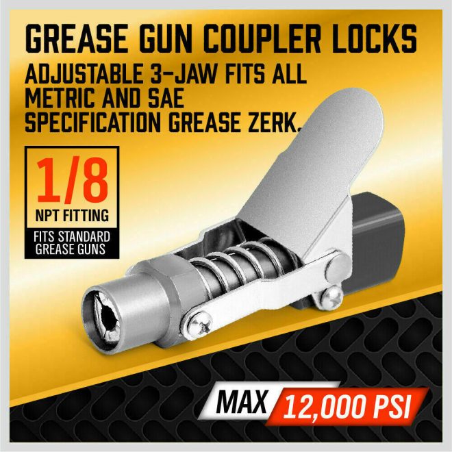 Grease Gun Coupler Quick Release & Lock 1/8‘’ NPT Rated 10,000 PSI Storage Case