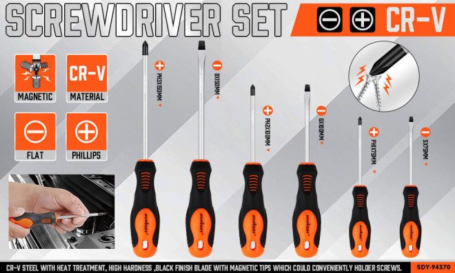HORUSDY 6Pc Magnetic Screwdriver Set Non-slip Handle Phillips Slotted Tool New