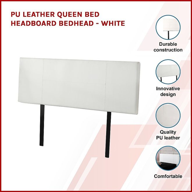 PU Leather Headboard Bedhead – QUEEN, White