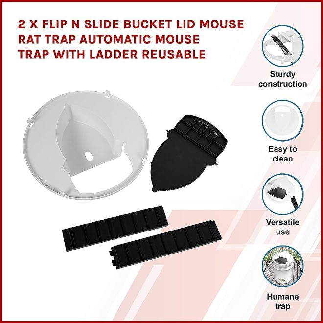 2 x Flip N Slide Bucket Lid Mouse Rat Trap Automatic Mouse Trap With Ladder Reusable