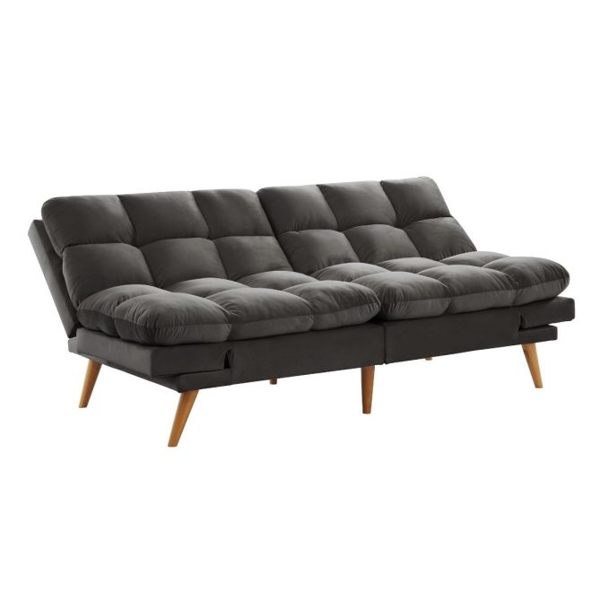 Alexa 3 Seater Velvet Sofa Bed Futon – Charcoal