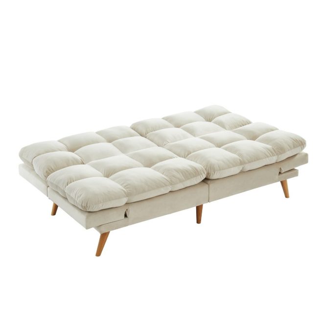 Alexa 3 Seater Velvet Sofa Bed Futon – Cream