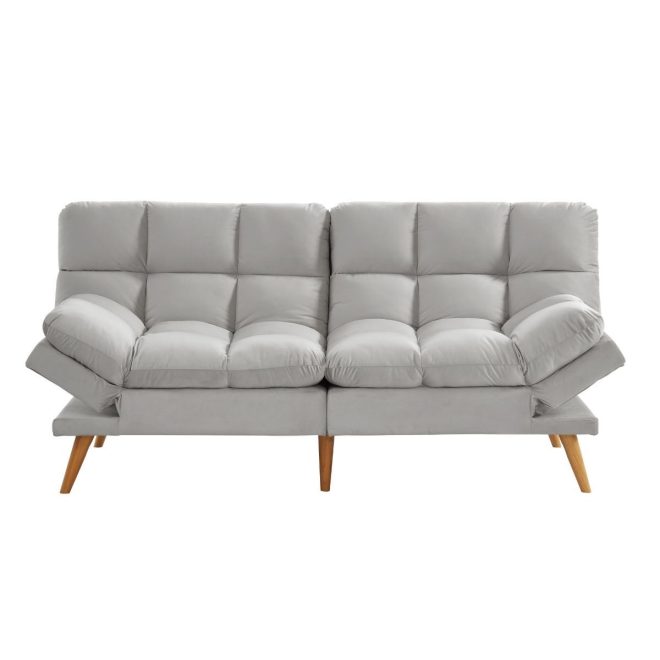 Alexa 3 Seater Velvet Sofa Bed Futon – Light Grey