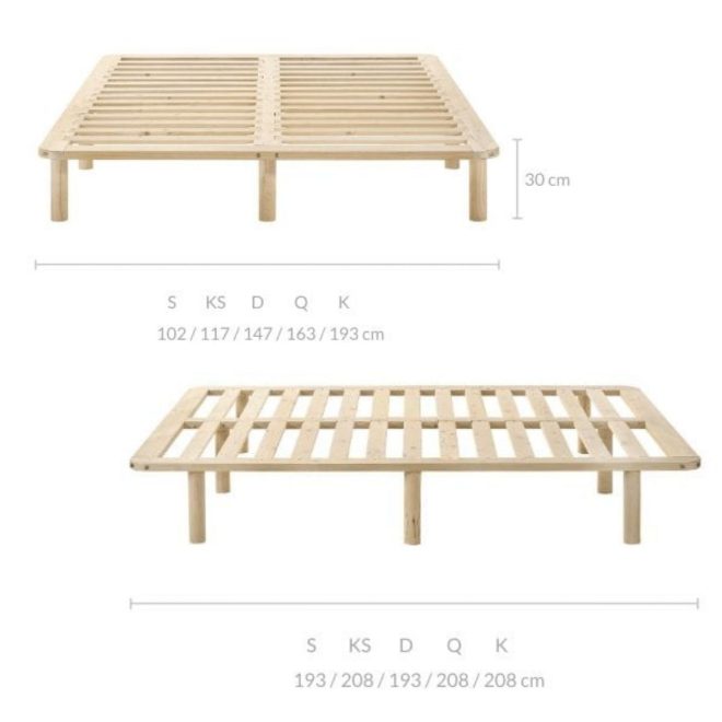Platform Bed Base Frame Wooden Natural Pinewood – QUEEN