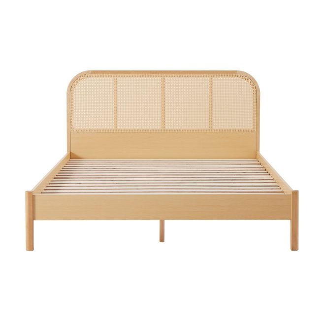 Lulu Bed Frame with Curved Rattan Bedhead – DOUBLE