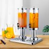 6L Dual Silver Stainless Steel Beverage Dispenser Ice Cylinder Clear Juicer Hot Cold Water Jug