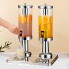 6L Dual Silver Stainless Steel Beverage Dispenser Ice Cylinder Clear Juicer Hot Cold Water Jug