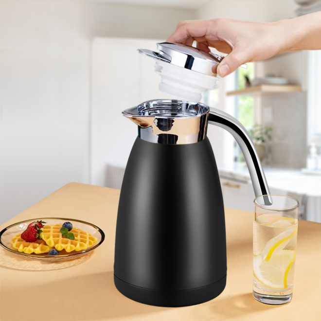 2.2L Stainless Steel Kettle Insulated Vacuum Flask Water Coffee Jug Thermal – Black, 1