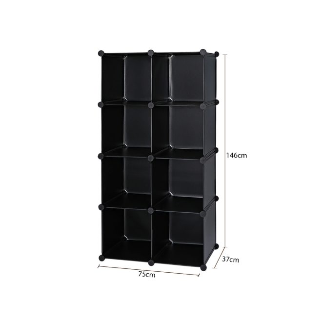 4 Tier 8-Cube Black Portable Wardrobe Divide-Grid Modular Storage Organiser Foldable Closet