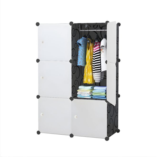 3 Tier 6-Cube Portable Wardrobe Divide-Grid Modular Storage Organiser Foldable Closet