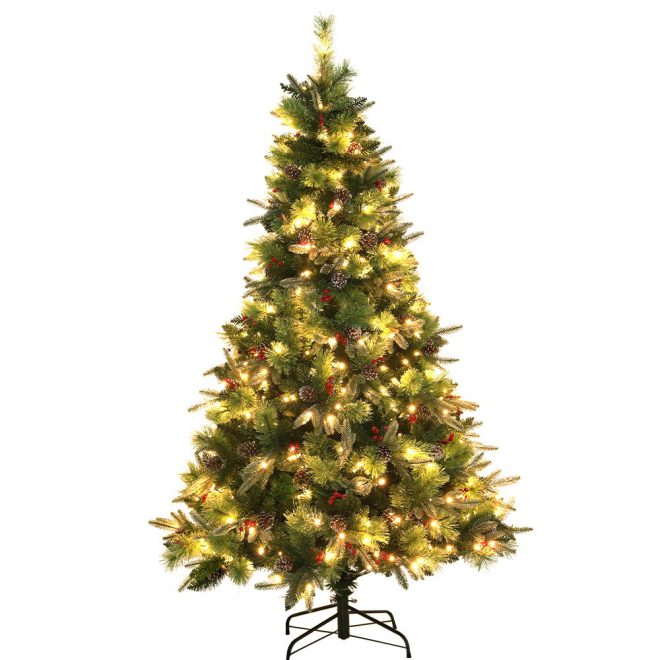 Jingle Jollys 2.1M Christmas Tree with Pine Cones Red Berries Prelit LED Warm Lights