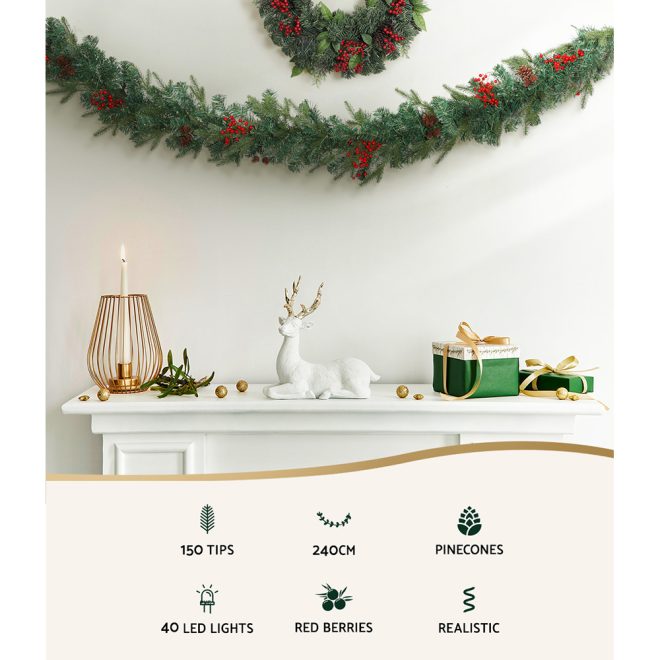Jingle Jollys 2.4M Christmas Garland with Ornament Warm Lights Xmas Tree Decor