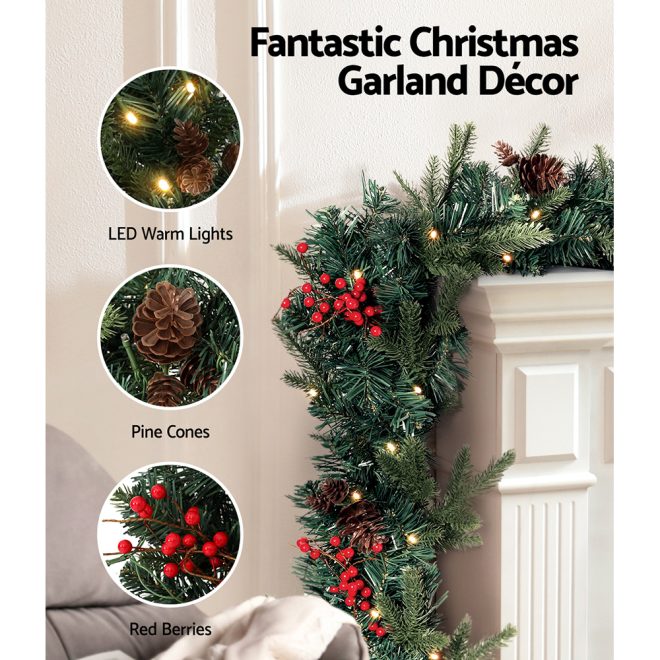 Jingle Jollys 2.4M Christmas Garland with Ornament Warm Lights Xmas Tree Decor