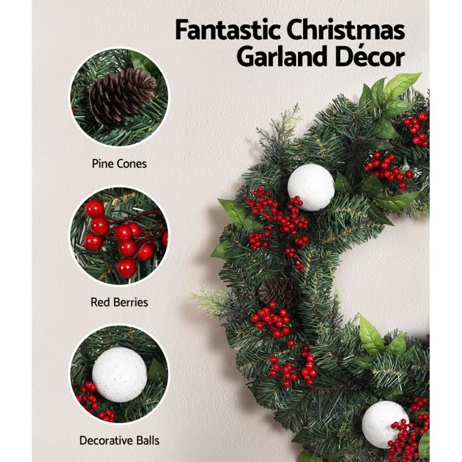 Jingle Jollys 2FT 60CM Christmas Wreath with Decor Xmas Tree Decoration