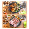 Cast Iron Round Stove Charcoal Table Net Grill Japanese Style BBQ Picnic Camping with Wooden Board – Large, 1