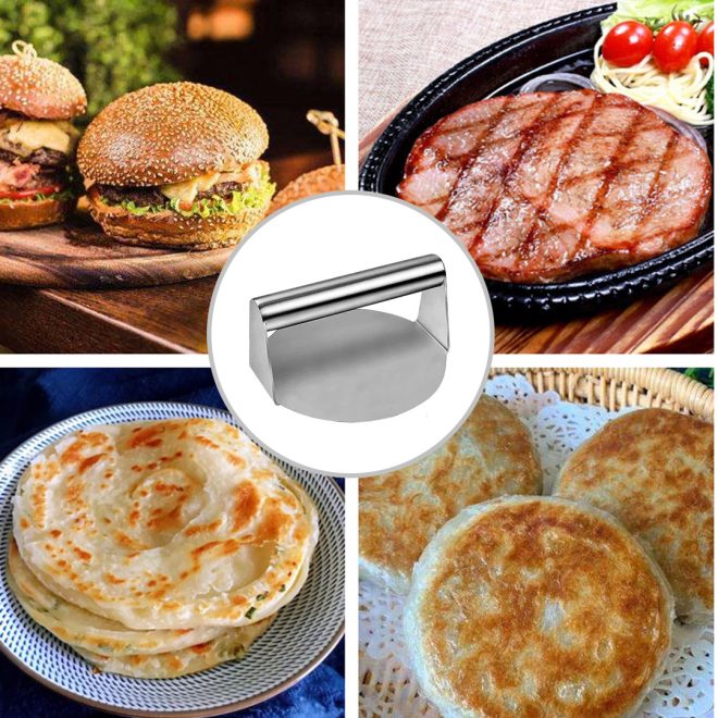 Stainless Steel Burger Press Heavy-Duty Round Bacon Grill Smasher Flat Bottom Patty Maker – 1