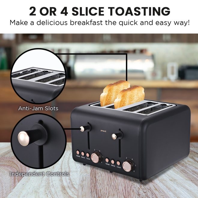 Pronti Toaster, Kettle & Coffee Machine Breakfast Set – Black