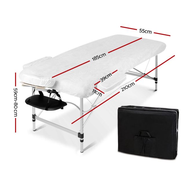 2 Fold Portable Aluminium Massage Table Massage Bed Beauty Therapy – 55 cm, Black