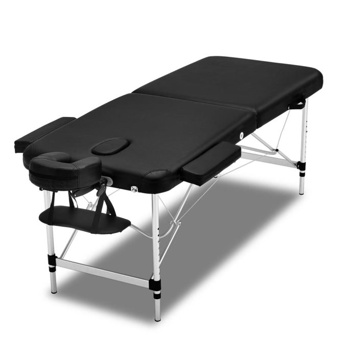 2 Fold Portable Aluminium Massage Table Massage Bed Beauty Therapy – 70 cm, Black