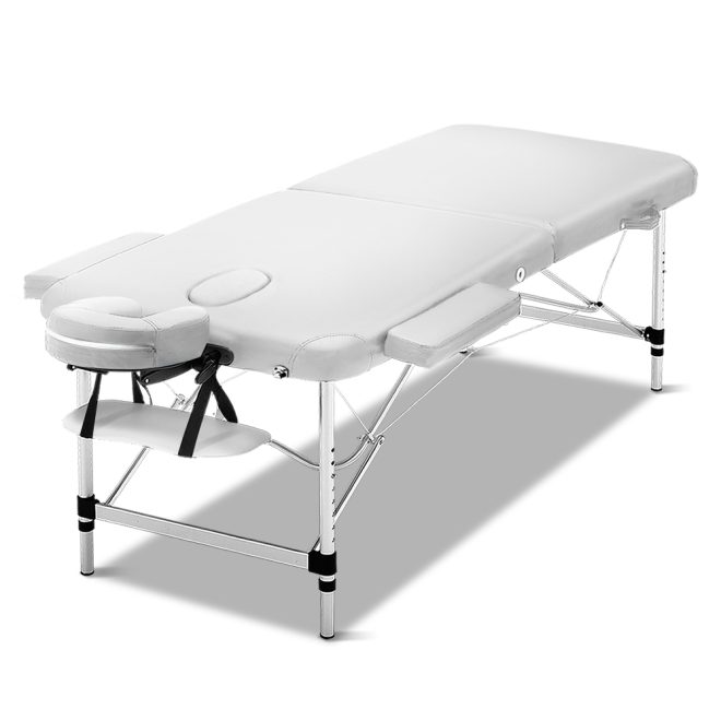 2 Fold Portable Aluminium Massage Table Massage Bed Beauty Therapy – 75 cm, White