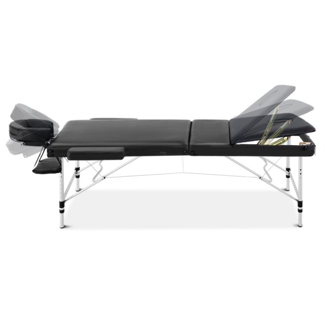 3 Fold Portable Aluminium Massage Table – 70 cm, Black