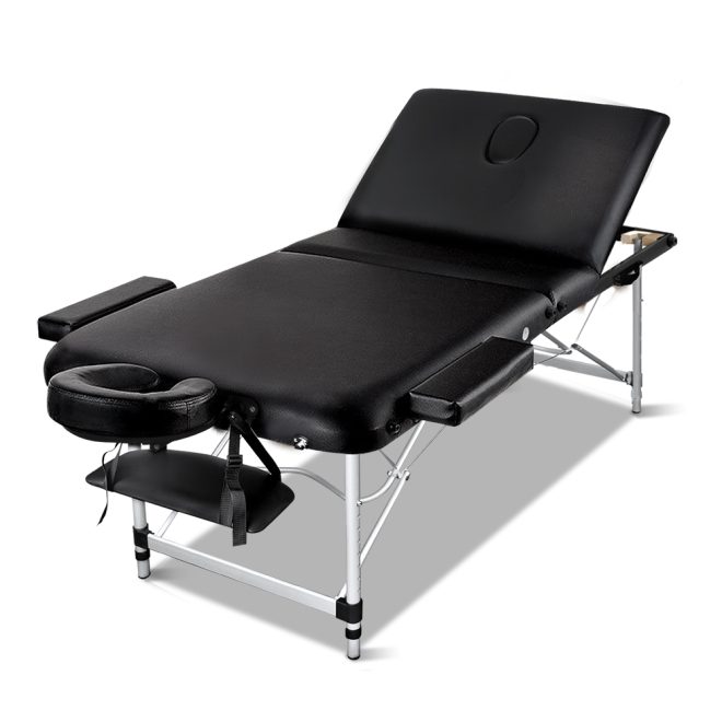 3 Fold Portable Aluminium Massage Table – 75 cm, Black