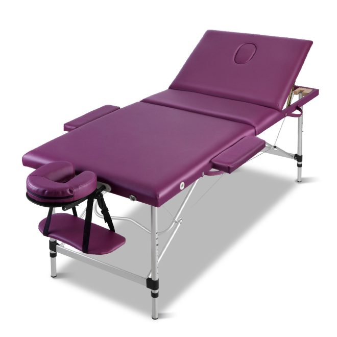 3 Fold Portable Aluminium Massage Table – 75 cm, Purple