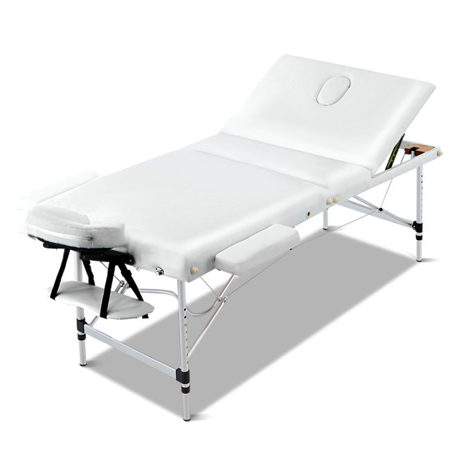 3 Fold Portable Aluminium Massage Table – 75 cm, White