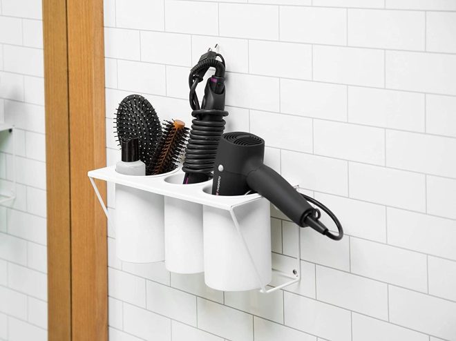 Hair Dryer Holder Care Tool Organizer for Bath Supplies Accessories (White)