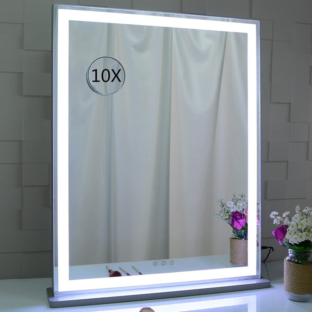 10x Magnification Mirror with Smart Touch Control and 3 Colors Dimmable Light for Bathroom and Bedroom  (71 x 57 cm)