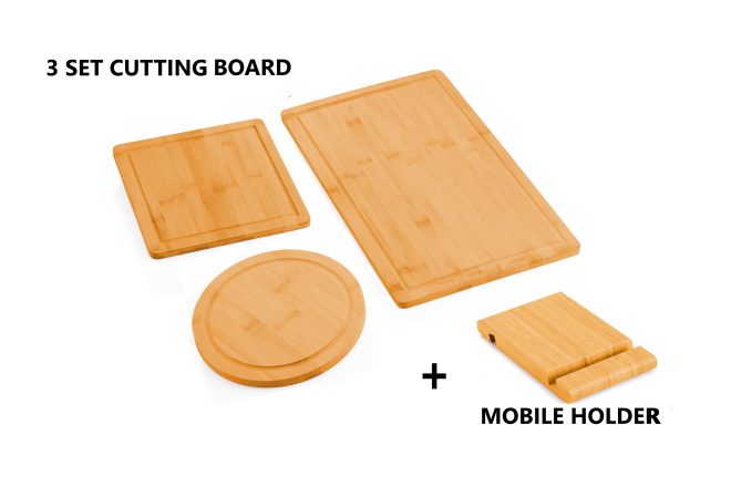3 Pieces Bamboo Cutting Board with Juice Groove and Mobile Holder included for Home Kitchen