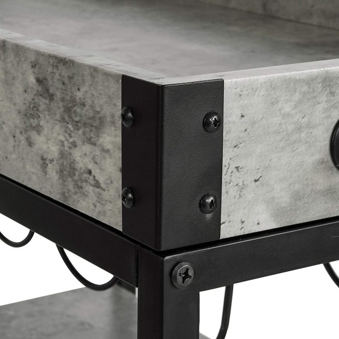 Industrial Vintage Style Wood Metal 3 Tiers Kitchen Serving Trolley with Wine Rack – Grey